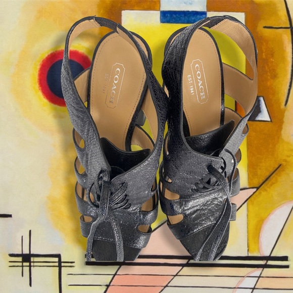 Coach Moreen Heels Black Platform Leather Women Shoes Size 8 B - Picture 5 of 17